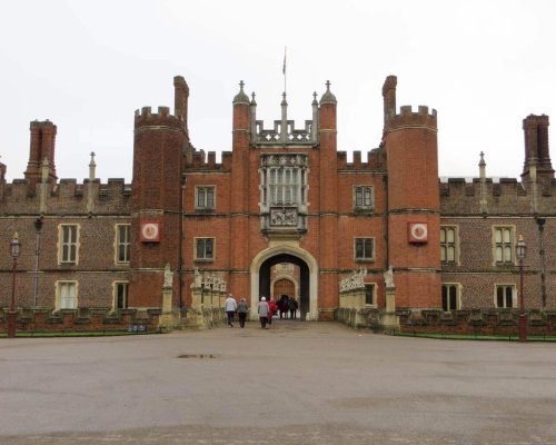 The front entrance to Hampton Court Palace.